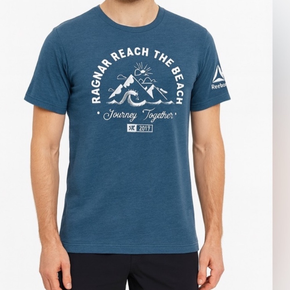 Reebok Ragnar Reach the Beach‎ 2019 Graphic T-Shirt Blue Men’s Medium